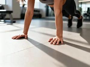 Nowoczesna domowa siłownia z hantlami i matą do jogi, gotowa do porannego treningu.