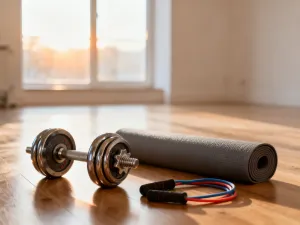 Profesjonalny wałek do masażu mięśni leżący na macie do jogi w jasnym, minimalistycznym studiu fitness.